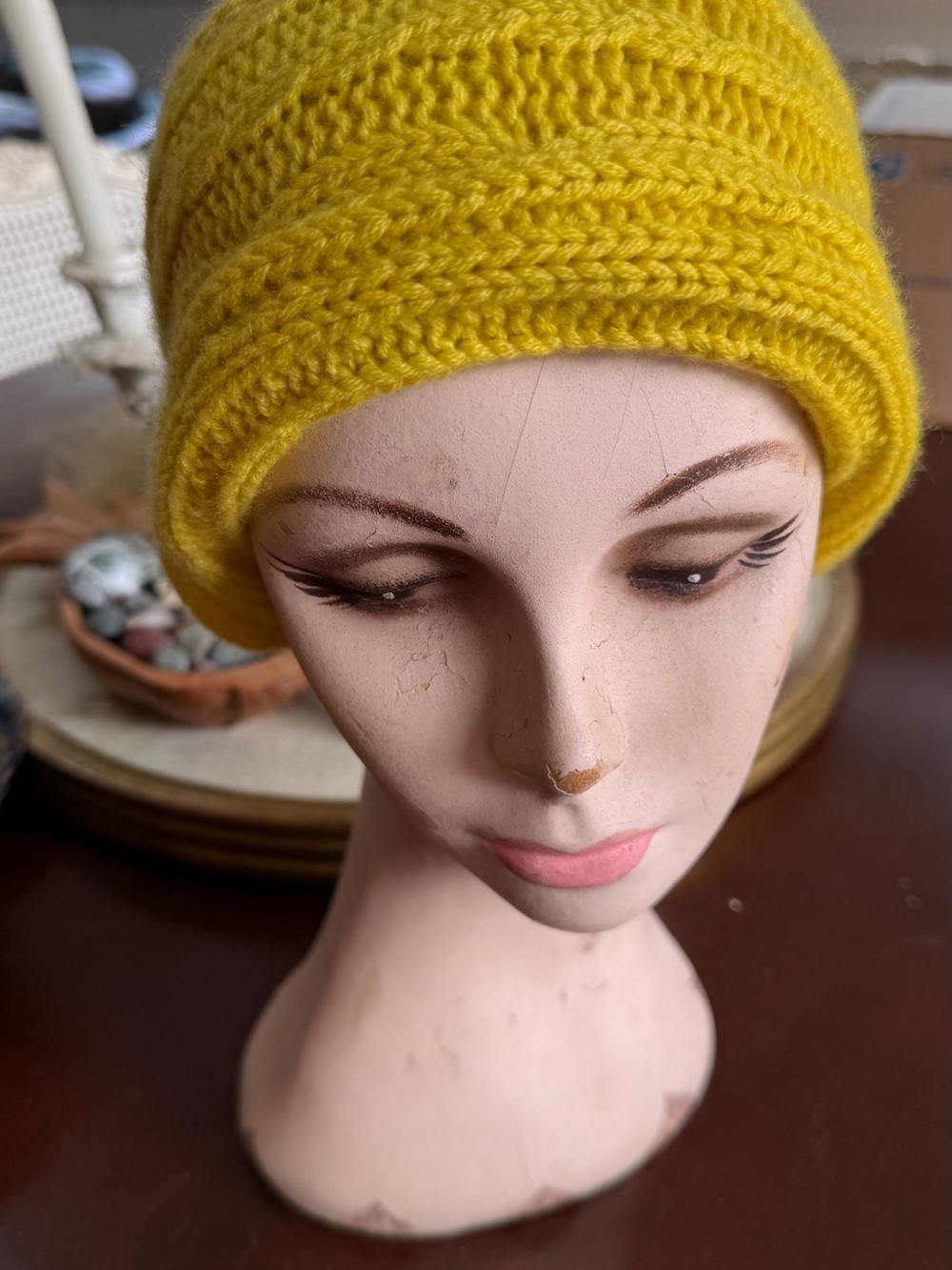 Yellow Cashmere Knit Beanie Hat - Women's Winter Accessory